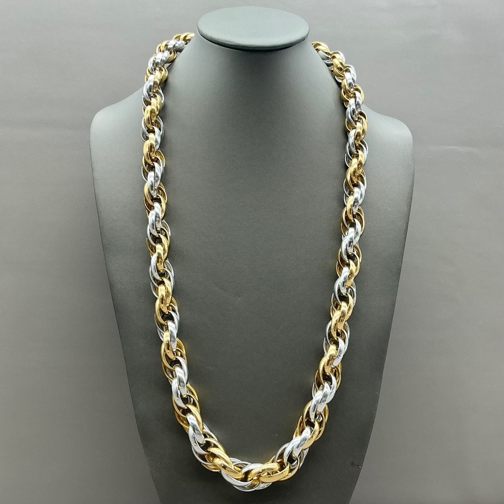 Chunky Chain Necklace Women Gold Silver Two Tone Rope Link Statement Jewelry 24"